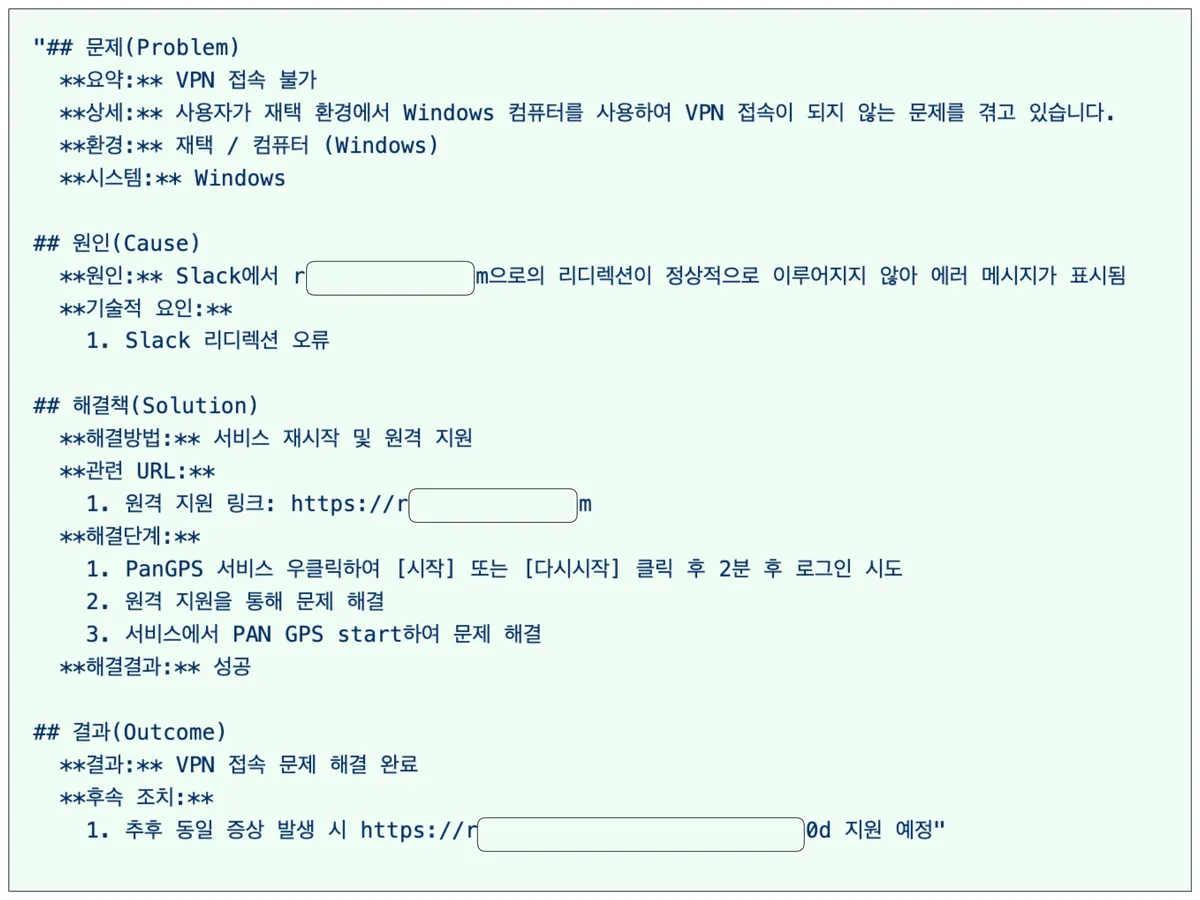 PCSO(Problem-Cause-Solution-Outcome) 구조 예시